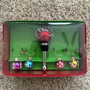 Pier 1 Imports Christmas Wine Glass Charms & Bottle Stopper Ornaments NEW
